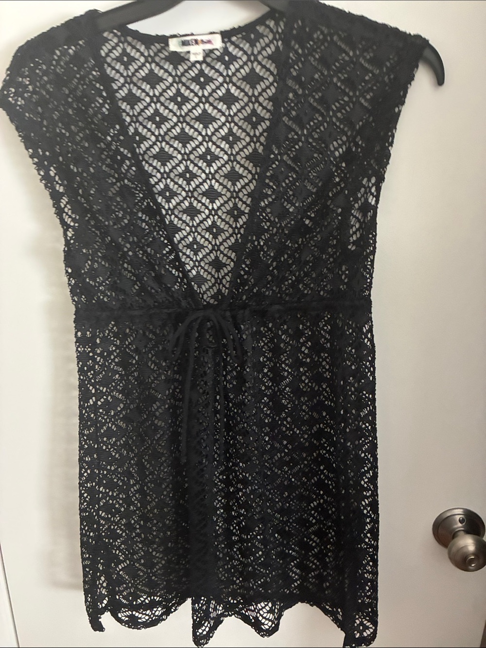 aerie Black Crochet Tie-Front Swim Coverup